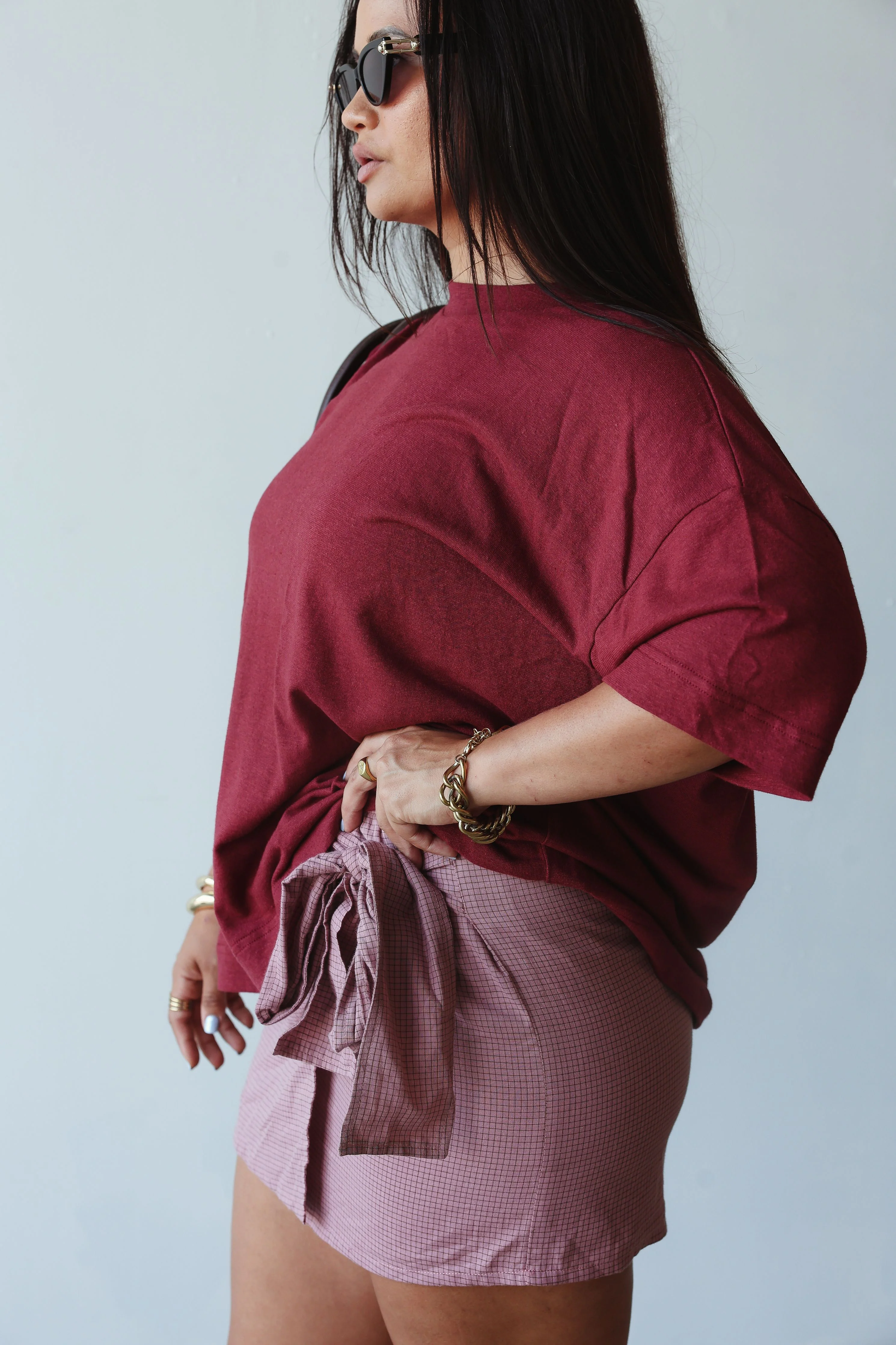 Athletic hemp/cotton tee - burgundy - Image 4