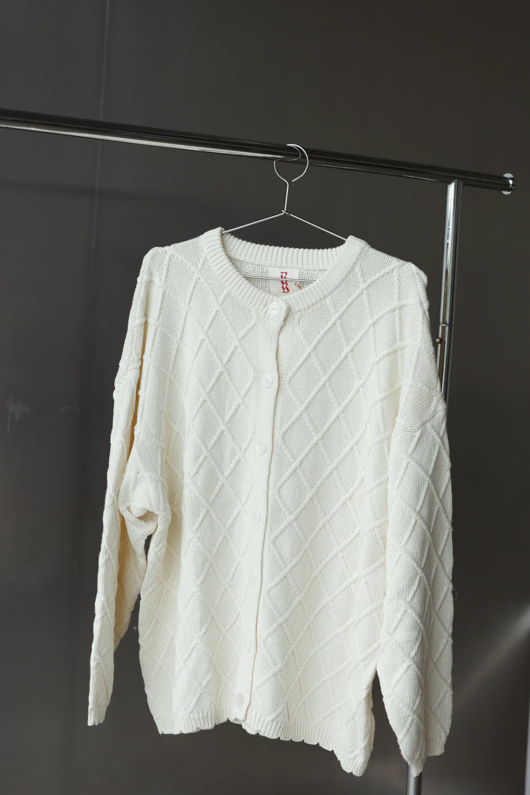 Crochet knit cardigan - cream - Image 3