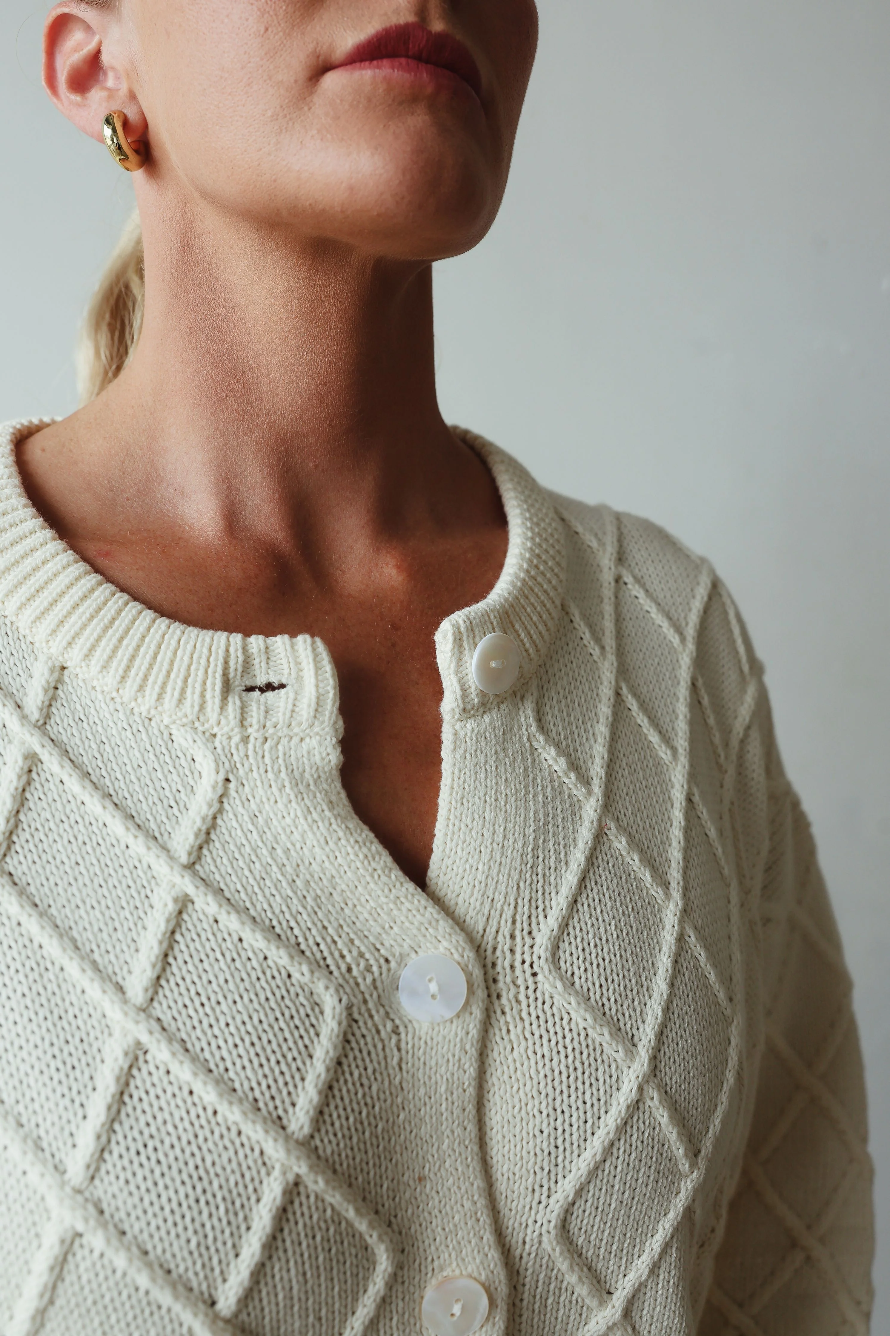 Crochet knit cardigan - cream - Image 4