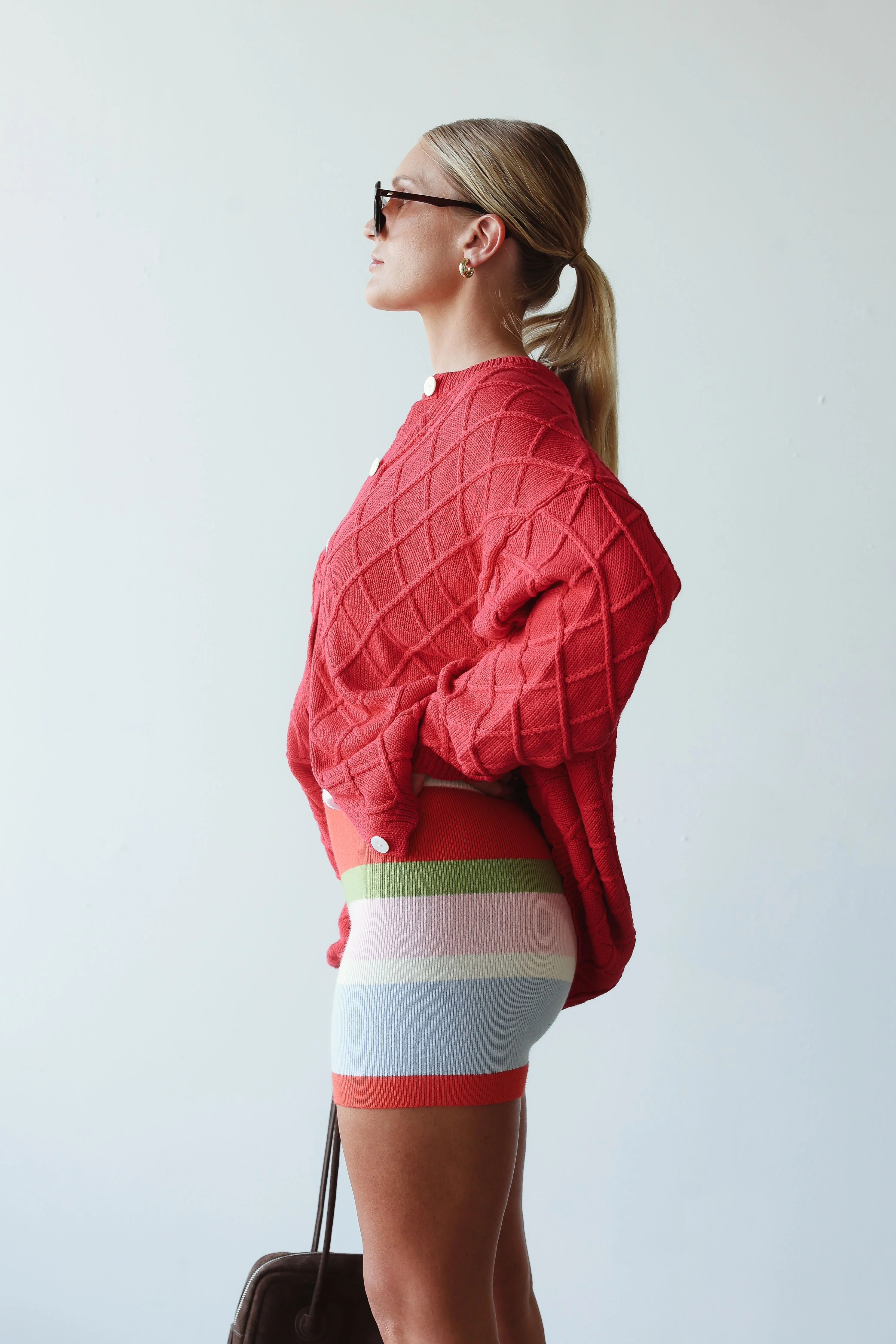 Crochet knit cardigan - red - Image 5