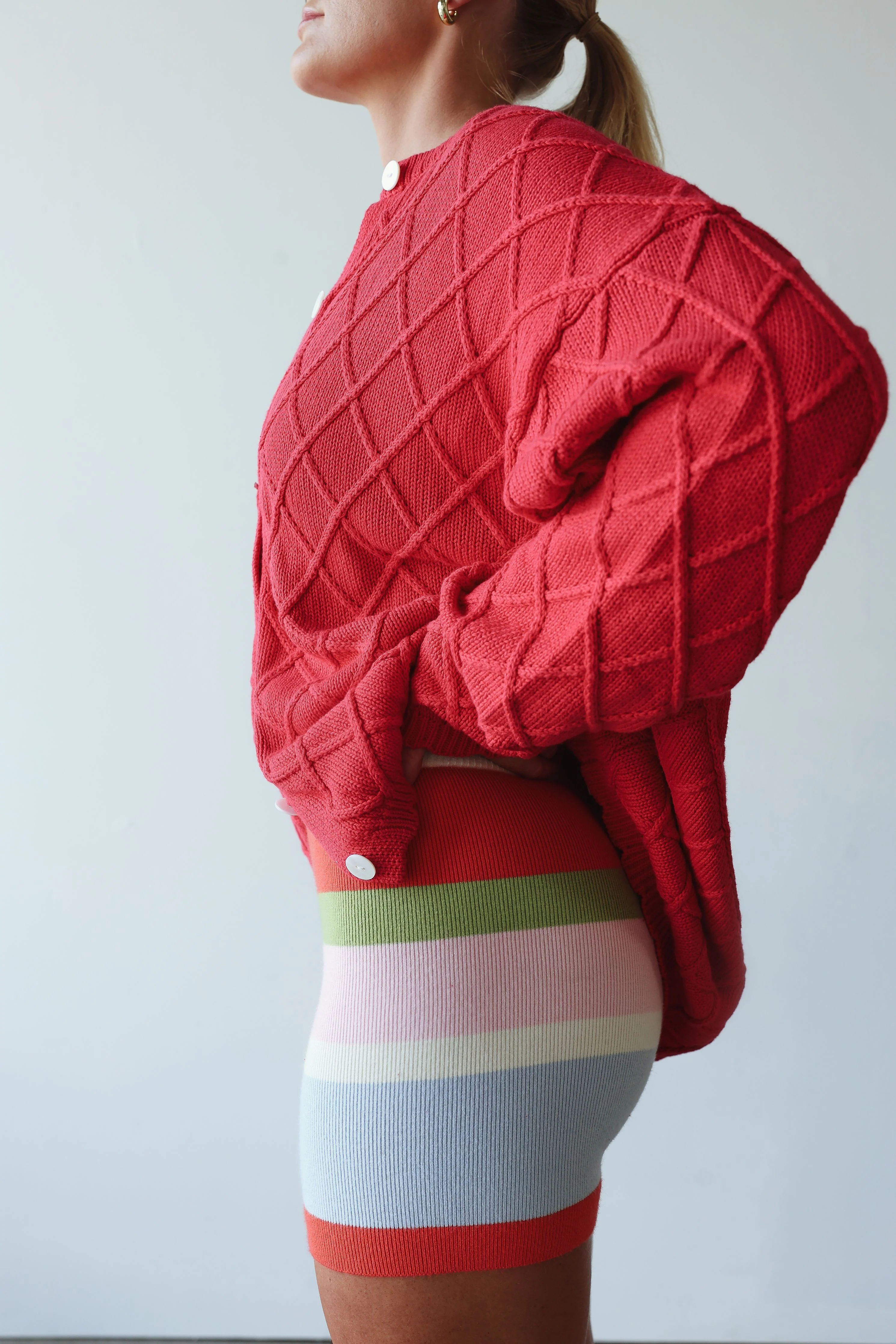 Crochet knit cardigan - red - Image 6