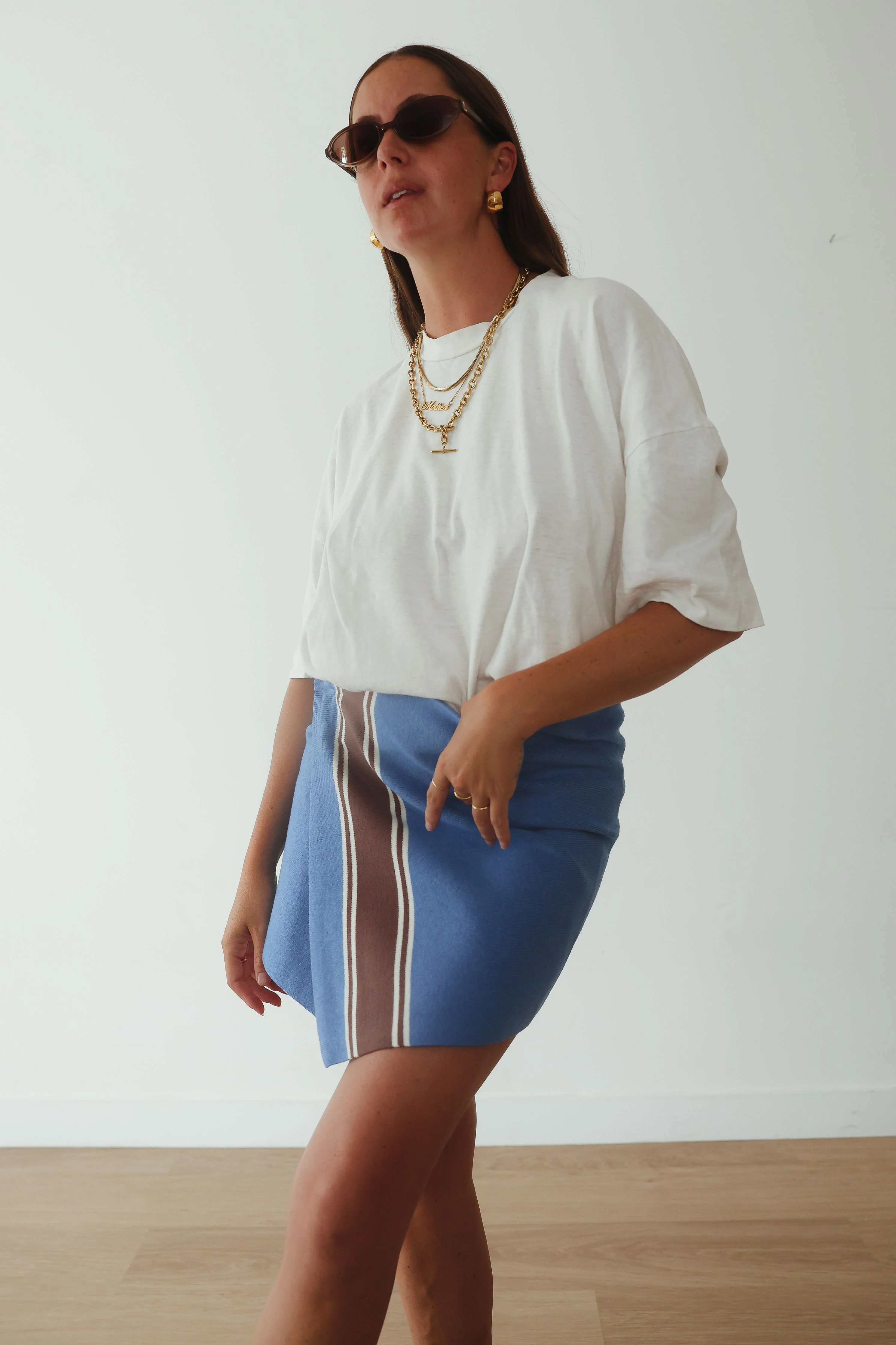 Stripe knit skirt - blue - Image 3